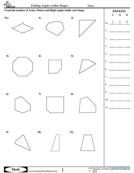 Angles Worksheets - Finding Angles within Shapes  worksheet